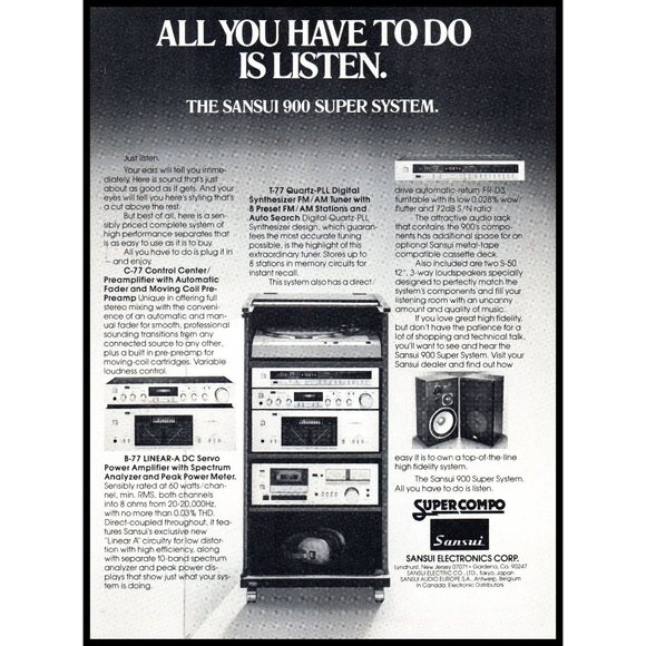 1981 Sansui 900 Super System Stereo Vintage Print Ad Audiophile Wall Art Photo - Picture 1 of 1